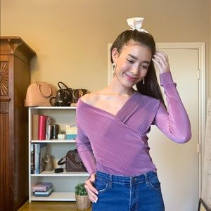 PLEATED SHOULDER OFF TOP - ORCHID